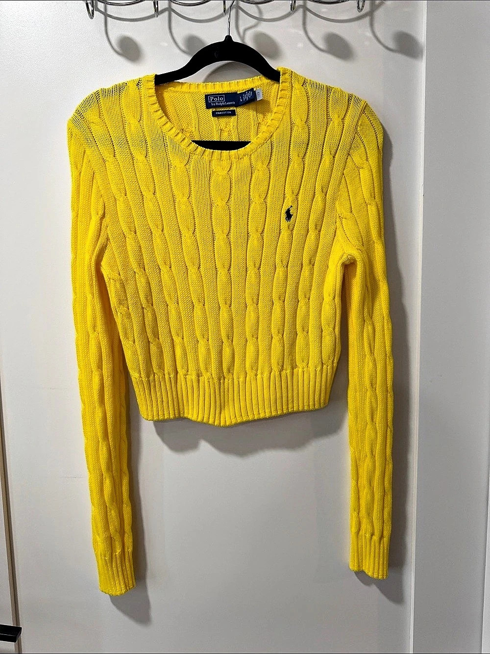 Polo Ralph Lauren Cable-Knit Pima Cotton Crewneck Sweater Yellow Medium